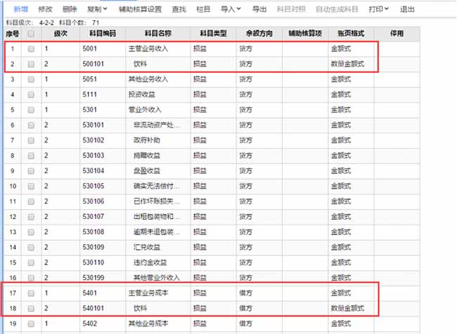 进入会计科目档案，对库存商品，主营业务收入，主营业务成本设置同样的下级科目